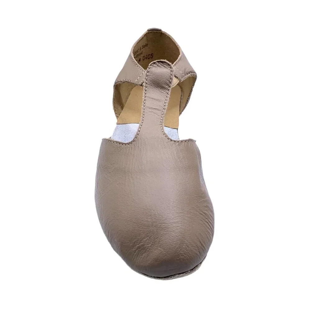 So Danca Jazz T-Strap Grecian Dance Sandals Tan Leather 4.5 Shoe Slip On Mileyka - Picture 4 of 10